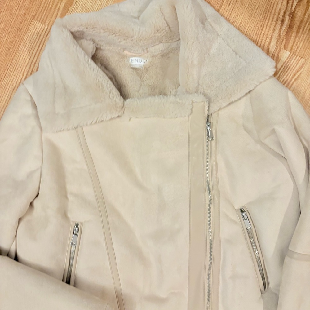 VENUS Cream Suede & Faux Fur Jacket Size Large - Picture 5 of 8